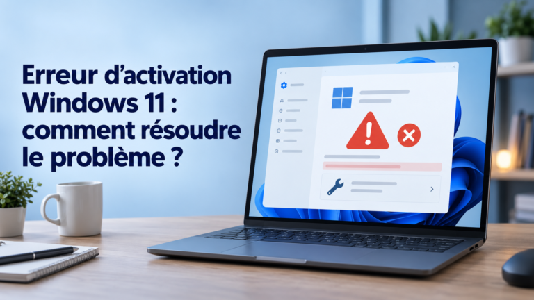 Erreur d’activation Windows 11 affichée sur un ordinateur portable avec outil de dépannage